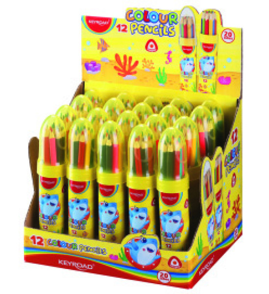 Lápices de Color, Largos, Triangulares, Mina 3.0 mm., Pote/Cohete x 12 Colores